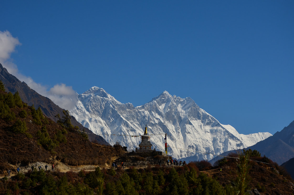 Buddhist Stupa with Everest and Lhotse